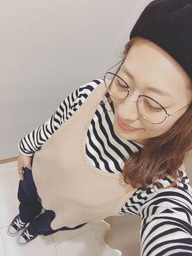 「ニットキャミソール」｜「アイテム（ハンチング/ベレー帽）」を使った、ツミキ*さん（レディース・158cm）の春コーディネート