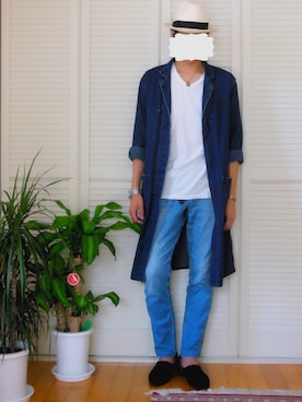 「Anachronorm（アナクロノーム）のアイテム（デニムジャケット、ブルー系）」を使った、hiro-yukiさん（メンズ・180cm）の夏コーディネート