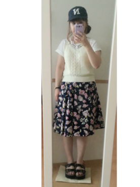 「花柄 スカート」｜「アイテム（サンダル）」を使った、saori*さん（レディース・152cm）の夏コーディネート