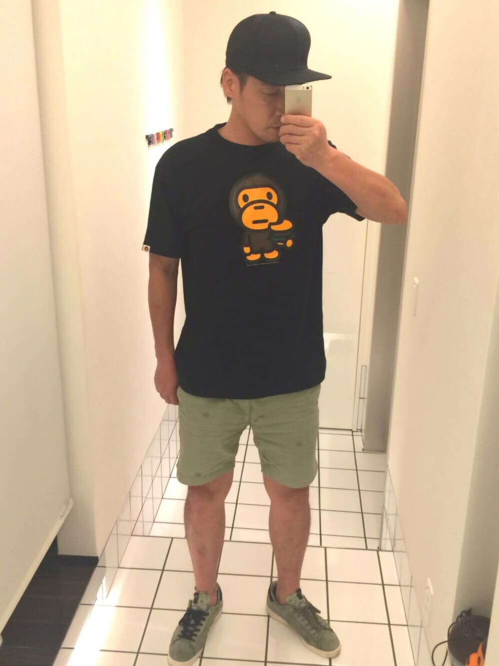「adidas、A BATHING APE、BABY MILO、adidas originals、undefeated」｜「A BATHING APEのUNDEFEATED ADIDAS CAMPUS 80S（スニーカー、グリーン系）」を使った、流山ＲＥＤＳさん（メンズ・180cm）の夏コーディネートの1枚目の写真