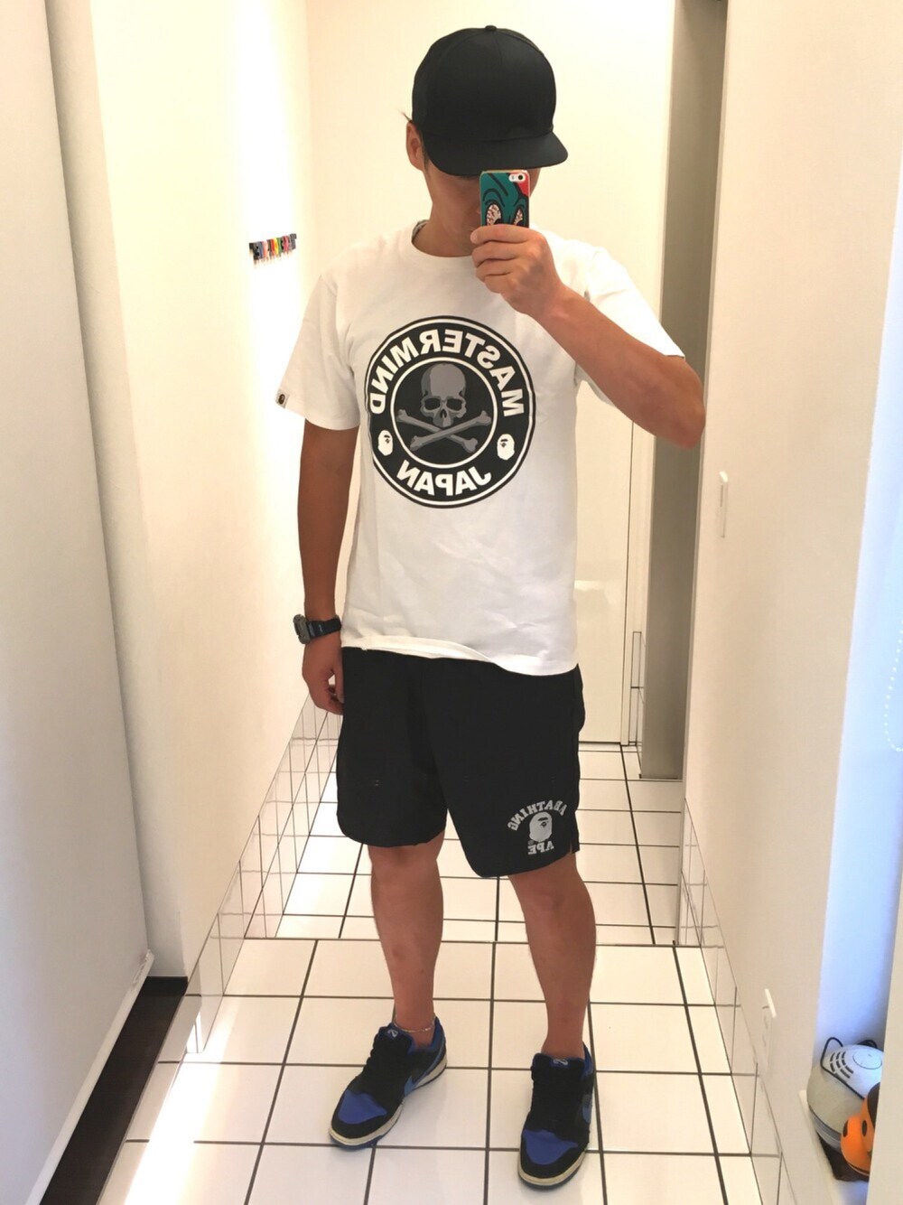 「adidas、A BATHING APE、nike sb 、mastermind JAPAN、G-SHOCK」｜「adidasのアイテム（キャップ、ブラック系）」を使った、流山ＲＥＤＳさん（メンズ・180cm）の夏コーディネートの1枚目の写真