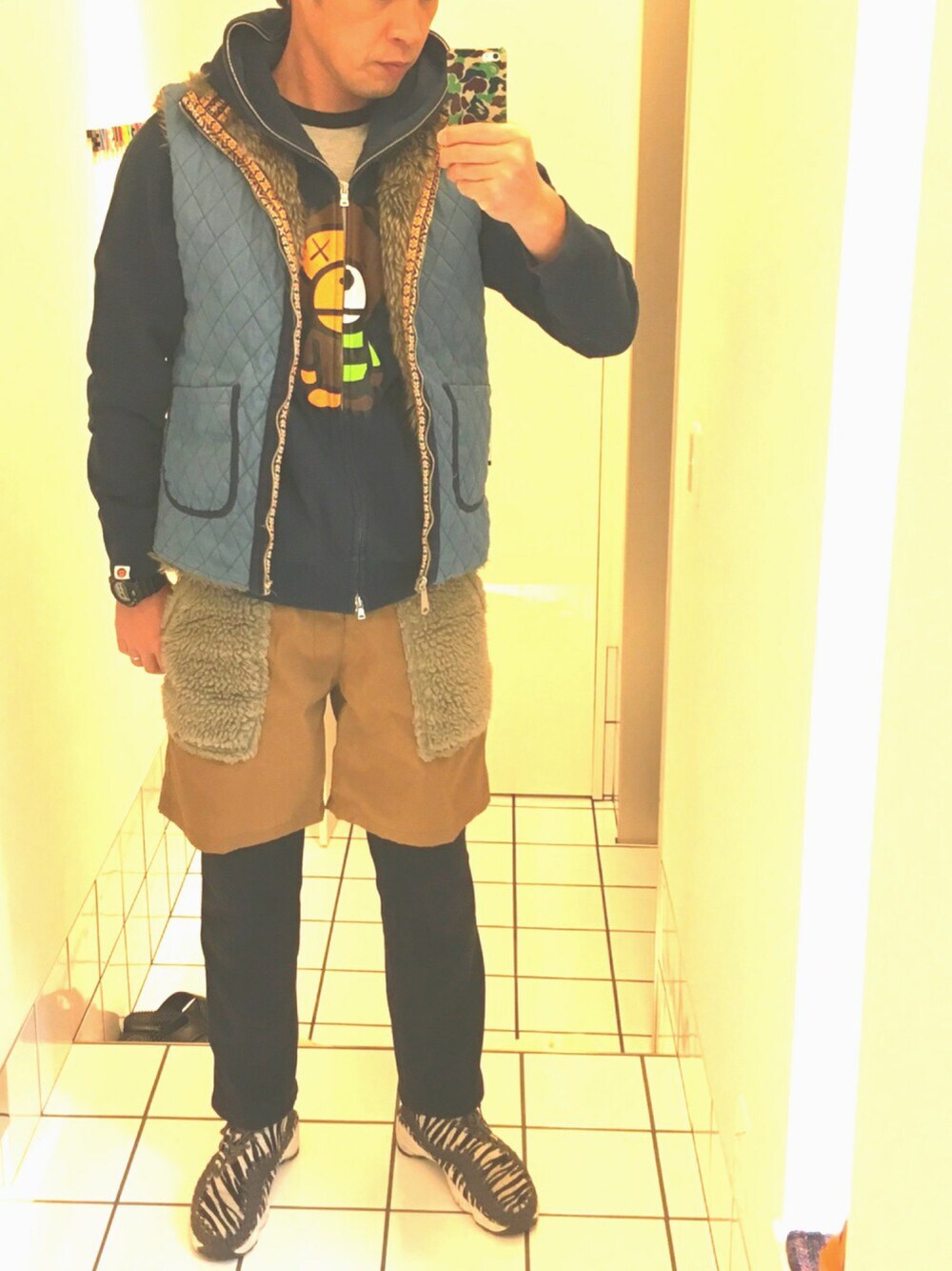 「go slow caravan、A BATHING APE、UNIQLO、NIKE」｜「A BATHING APEのアイテム（パーカー、ブルー系）」を使った、流山ＲＥＤＳさん（メンズ・180cm）の秋コーディネートの1枚目の写真