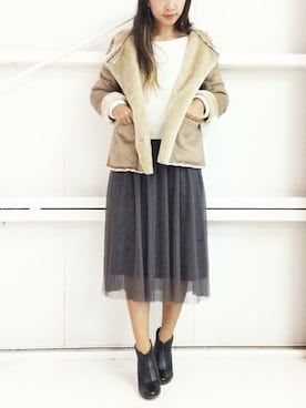 「Bou Jeloud（ブージュルード）のアイテム（ムートンコート）」を使った、Bou Jeloudさん（レディース・155cm）の秋コーディネート