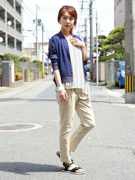 「Bou Jeloud」｜「アイテム（MA-1）」を使った、Bou Jeloudさん（レディース・163cm）の春コーディネート