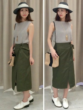 「カーキスカート」｜Bou Jeloudさん（レディース・159cm）の春コーディネート