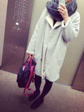 「ボーダースカート」｜「アイテム（その他アウター）」を使った、nanakoさん（レディース・163cm）の冬コーディネート