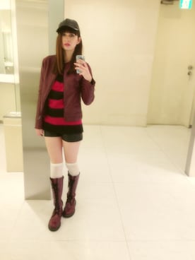 「UNIQLO（ユニクロ）のアイテム（ライダースジャケット）」を使った、大釜ケリーさん（レディース・165cm）の冬コーディネート