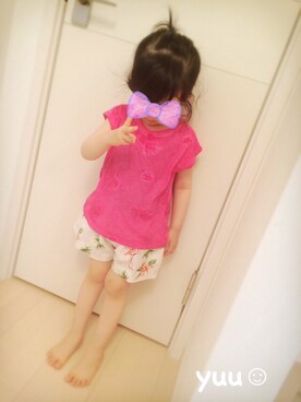「ZARA（ザラ）のアイテム（Tシャツ/カットソー、ピンク系）」を使った、yuuさん（キッズ・100cm）の夏コーディネート