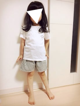 「green label relaxing（グリーンレーベルリラクシング）の【KIDS】STDK プリントポケット/Tシャツ（Tシャツ/カットソー、ホワイト系）」を使った、yuuさん（キッズ・100cm）の夏コーディネート