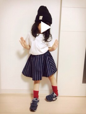 「green label relaxing（グリーンレーベルリラクシング）の【KIDS】STDK プリントポケット/Tシャツ（Tシャツ/カットソー、ホワイト系）」を使った、yuuさん（キッズ・100cm）の夏コーディネート