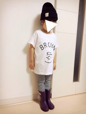 「韓国子供服のアイテム（Tシャツ/カットソー、ホワイト系）」を使った、yuuさん（キッズ・100cm）の夏コーディネート