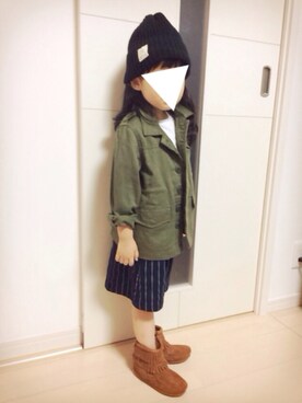 「Minnetonka（ミネトンカ）のアイテム（ブーツ、ブラウン系）」を使った、yuuさん（キッズ・100cm）の夏コーディネート