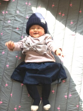 「アイテム（タイツ/ストッキング、ブルー系）」を使った、kana.hanaさん（キッズ・70cm）の冬コーディネート