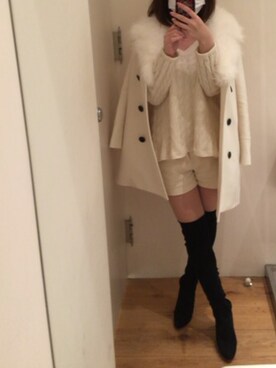 「オールホワイト」｜「アイテム（ピーコート）」を使った、hさん（レディース・160cm）の冬コーディネート