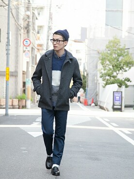 「URBAN RESEARCH（アーバンリサーチ）のアイテム（ピーコート）」を使った、kondoさん（メンズ・180cm）の冬コーディネート