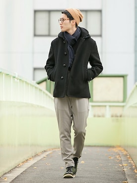 「URBAN RESEARCH（アーバンリサーチ）のアイテム（ピーコート）」を使った、kondoさん（メンズ・180cm）の冬コーディネート