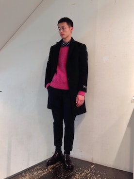 「パーティースタイル」｜「アイテム（ステンカラーコート）」を使った、kondoさん（メンズ・180cm）の冬コーディネート