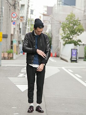 「URBAN RESEARCH（アーバンリサーチ）のアイテム（スタジャン）」を使った、kondoさん（メンズ・180cm）の冬コーディネート
