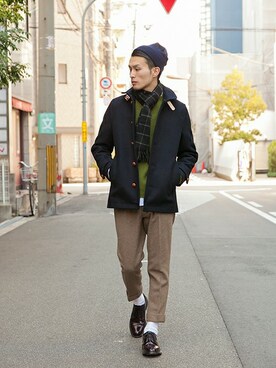 「URBAN RESEARCH（アーバンリサーチ）のアイテム（ピーコート）」を使った、kondoさん（メンズ・180cm）の冬コーディネート