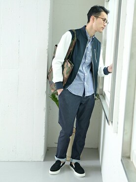 「URBAN RESEARCH（アーバンリサーチ）のアイテム（スタジャン）」を使った、kondoさん（メンズ・180cm）の春コーディネート