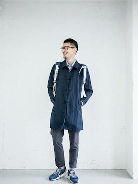 「PUMA」｜「アイテム（ステンカラーコート）」を使った、kondoさん（メンズ・180cm）の春コーディネート