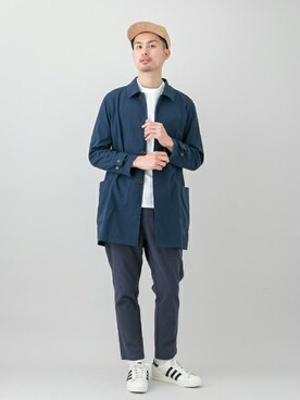 「春物」｜「アイテム（ステンカラーコート）」を使った、kondoさん（メンズ・180cm）の冬コーディネート