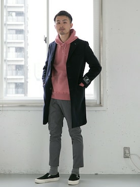 「URBAN RESEARCH（アーバンリサーチ）のアイテム（チェスターコート）」を使った、kondoさん（メンズ・180cm）の秋コーディネート