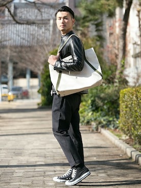 「URBAN RESEARCH（アーバンリサーチ）のアイテム（ライダースジャケット）」を使った、kondoさん（メンズ・180cm）の冬コーディネート