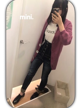 「ワインレッド」｜「アイテム（オールインワン・サロペット）」を使った、みねさん（レディース・164cm）の春コーディネート