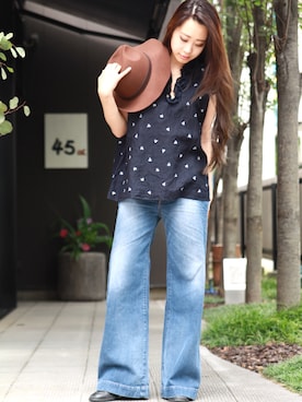 「Import & Select（インポートアンドセレクト）のアイテム（帽子）」を使った、Chihiro Washidaさん（レディース・155cm）の夏コーディネート