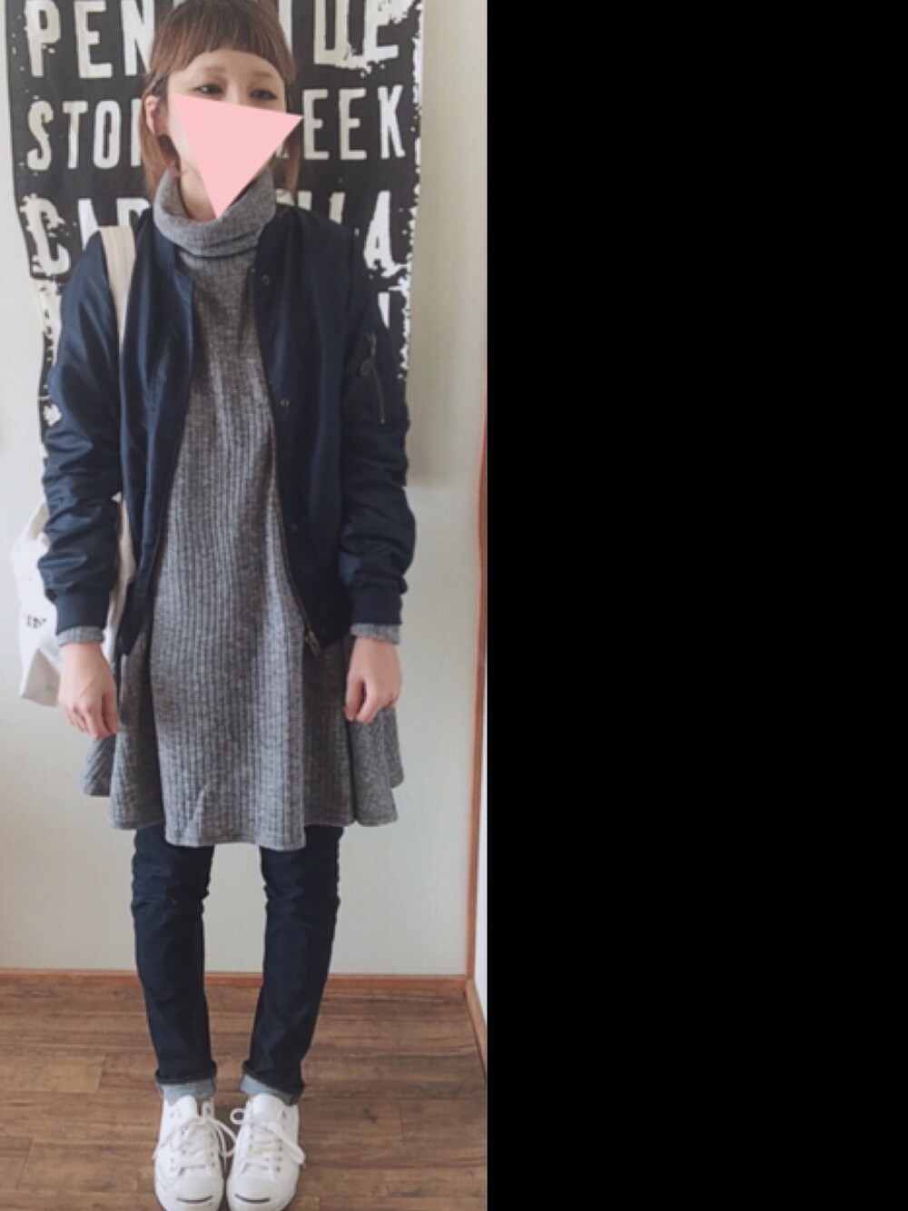 「大人カジュアル、冬コーデ、シンプルコーデ、ootd、プチプラ、タートルネックニット、ママコーデ」｜「JEANASISの2016AW MA-1/728467（MA-1、ブルー系）」を使った、あさみさん（レディース・162cm）の秋コーディネートの1枚目の写真