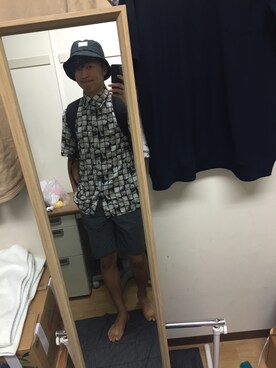「古着のアイテム（シャツ/ブラウス、ブラック系）」を使った、ポンチョさん（メンズ・169cm）の夏コーディネート