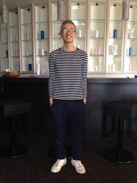 「COMMON PROJECTS（コモンプロジェクト）のアイテム（シューズ）」を使った、ミヤタ リョウさん（メンズ・168cm）の春コーディネート