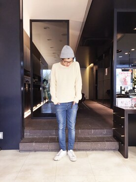 「COMMON PROJECTS（コモンプロジェクト）のアイテム（シューズ）」を使った、ミヤタ リョウさん（メンズ・168cm）の冬コーディネート