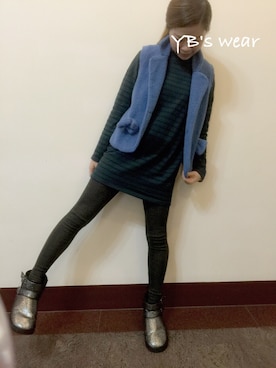 「アイテム（ブーツ、シルバー系）」を使った、Yabe Daiさん（レディース・157cm）の冬コーディネート