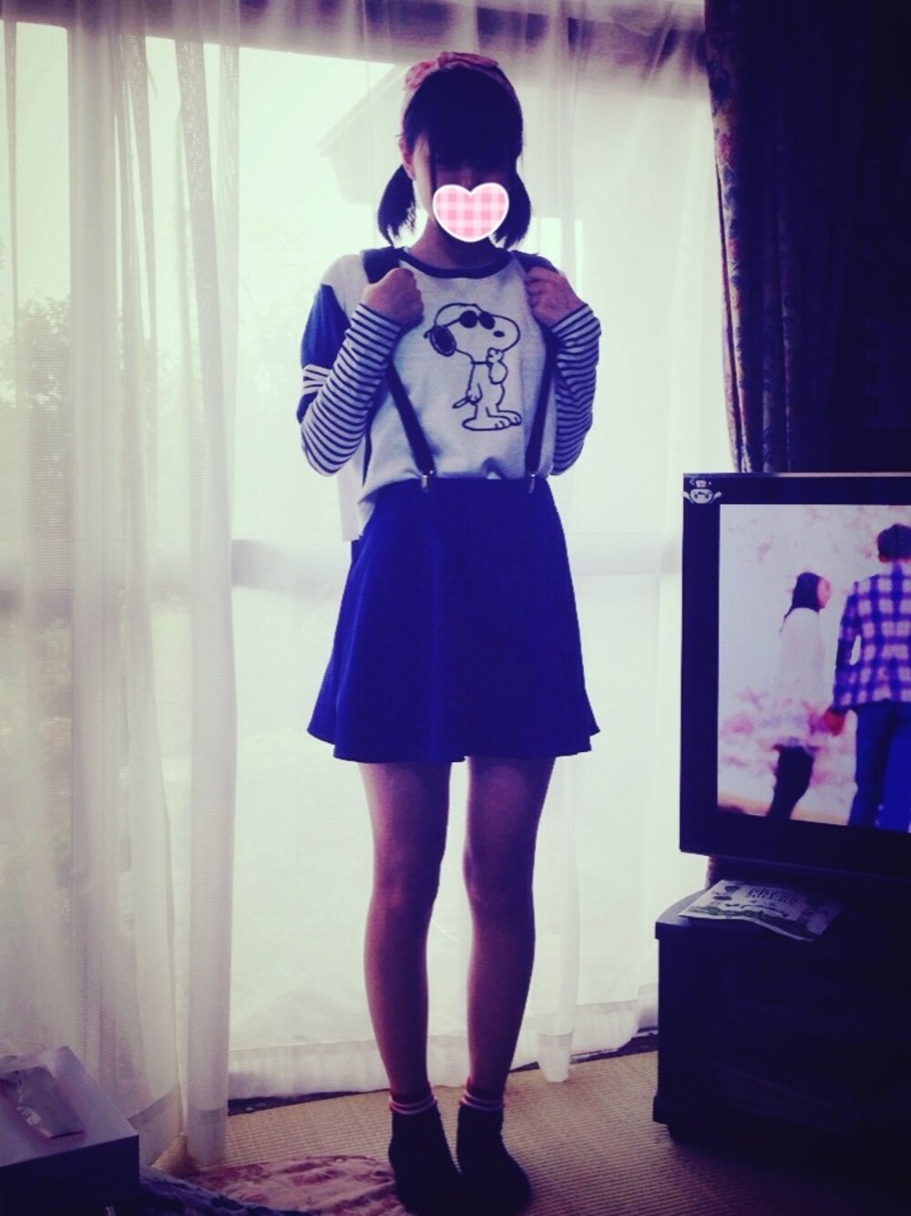 「#  春、#WEGO、#snoopy」｜「WEGOのアイテム（Tシャツ/カットソー、ブルー系）」を使った、はづきちさん（レディース・163cm）の春コーディネートの1枚目の写真