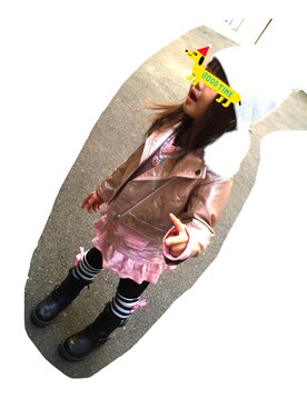 「アイテム（ライダースジャケット、ピンク系）」を使った、m...◡̈*✧さん（キッズ・90cm）の冬コーディネート