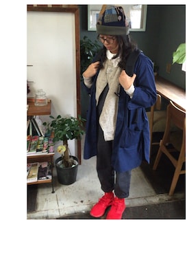 「Handmade（ハンドメイド）のアイテム（サロペット/オーバーオール）」を使った、mahoさん（レディース・154cm）の秋コーディネート
