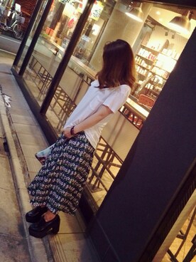 「UNIQLO Tシャツ」｜「アイテム（スカート）」を使った、大田くるみさん（レディース・147cm）の夏コーディネート