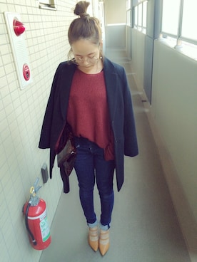 「アイテム（チェスターコート）」を使った、大田くるみさん（レディース・147cm）の秋コーディネート