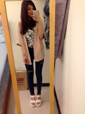 「PULL&BEAR（プルアンドベア）のアイテム（ノーカラージャケット）」を使った、Kiwi Chiuさん（レディース・166cm）の夏コーディネート