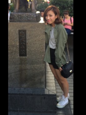 「MOUSSY（マウジー）のアイテム（スタジャン）」を使った、Misaki さん（レディース・148cm）の秋コーディネート