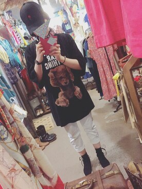 「MILKBOY（ミルクボーイ）のNEVER HEAR BEAR Tシャツ（Tシャツ/カットソー）」を使った、wakaさん（レディース・167cm）の夏コーディネート