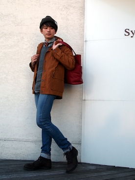 「MR.OLIVE（ミスターオリーブ）のアイテム（ミリタリージャケット）」を使った、mackeyさん（メンズ・170cm）の冬コーディネート