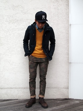 「MR.OLIVE（ミスターオリーブ）のアイテム（ミリタリージャケット）」を使った、mackeyさん（メンズ・170cm）の冬コーディネート