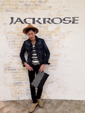 「JACKROSE（ジャックローズ）のハイパーストレッチ立体加工カラーパンツ（デニムパンツ）」を使った、tsubasa183さん（メンズ・178cm）の秋コーディネート