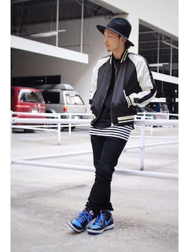 「JACKROSE（ジャックローズ）のハイパーストレッチ立体加工カラーパンツ（デニムパンツ）」を使った、tsubasa183さん（メンズ・165cm）の春コーディネート