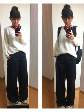 「Heather（ヘザー）のアイテム（ニット/セーター、ピンク系）」を使った、miy☺︎さん（レディース・160cm）の秋コーディネート
