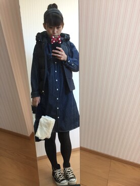 「VIS（ビス）のデニムシャツワンピース（ワンピース、ブルー系）」を使った、miy☺︎さん（レディース・160cm）の秋コーディネート