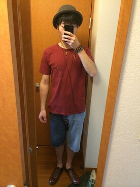 「膝上ショーツ」｜「アイテム（トートバッグ）」を使った、redramenman(元)さん（メンズ・178cm）の夏コーディネート